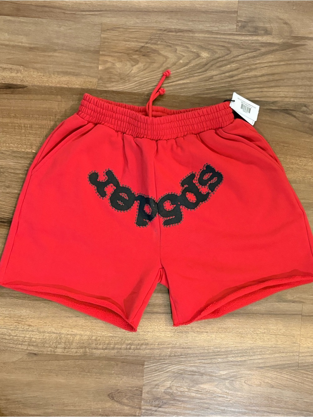 Sp5der Og studded Red sweat shorts